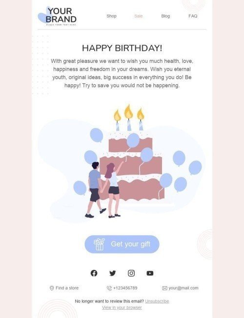 Modelo de E-mail de «Bolo de aniversário» de Aniversário para a indústria de ModaVisualização de desktop