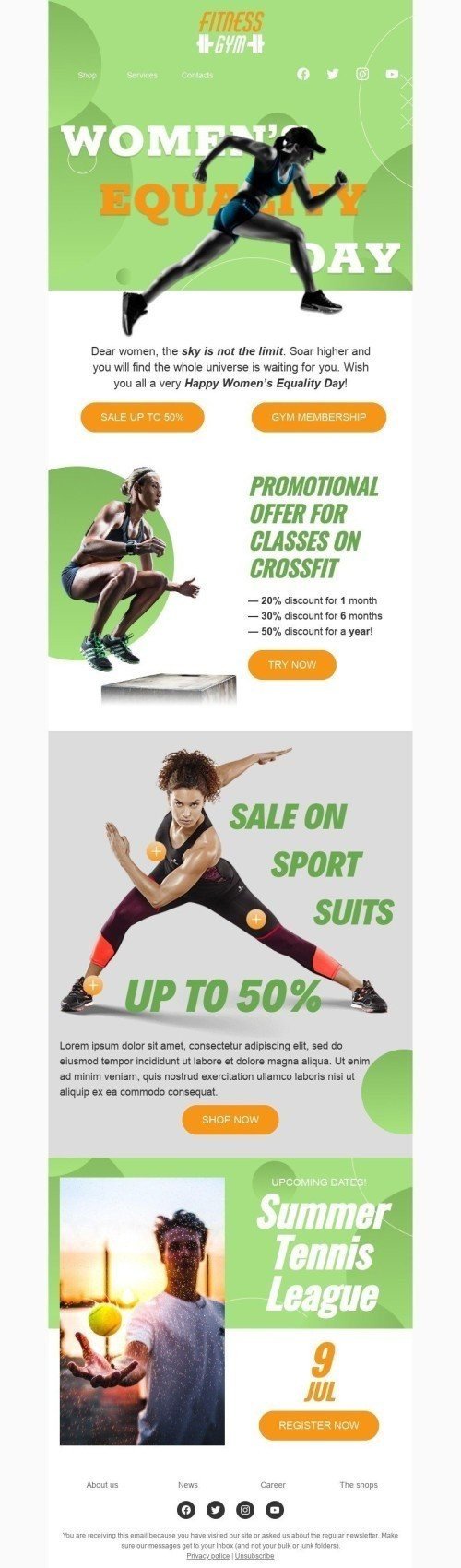 Women's Equality Day Email Template «Gym membership» for Sports industry mobile view