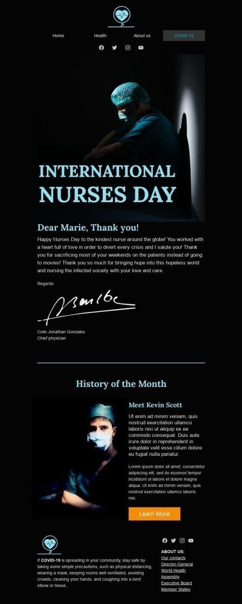 International Nurses Day Email Template "Thanks to our doctors" for Health and Wellness industrydesktop view