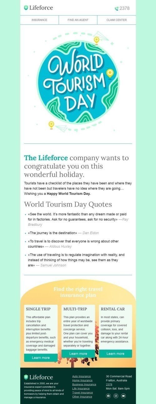 World Tourism Day Email Template «See the world» for Insurance industry mobile view
