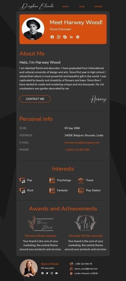 Internal Email Template «Florist and decorator» for Human Resources industrydesktop view